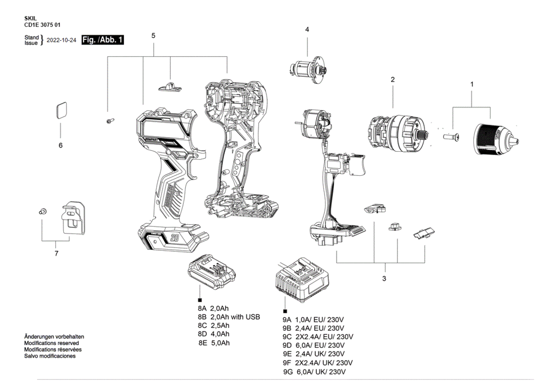 SKIL 3075 EU / 20 V "BRUSHLESS MOTOR" Oplaadbare klopboor-/schroefmachine zonder borstels