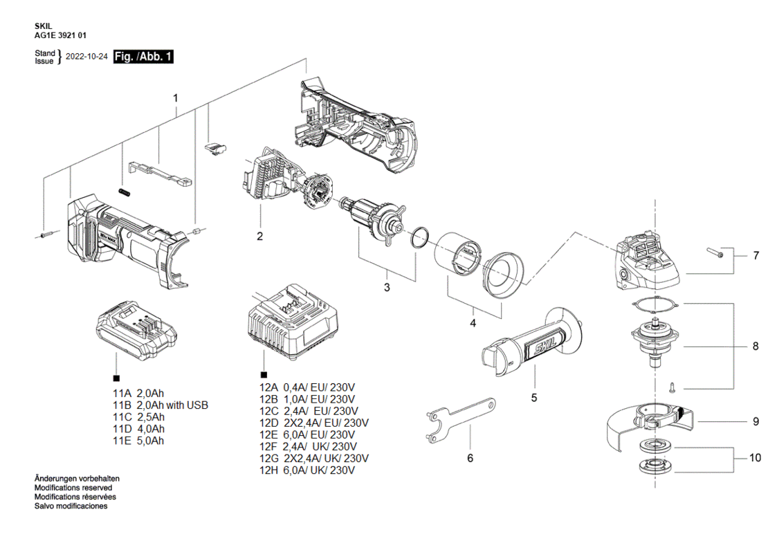 SKIL 3921 EU / 20 V Oplaadbare haakse slijper
